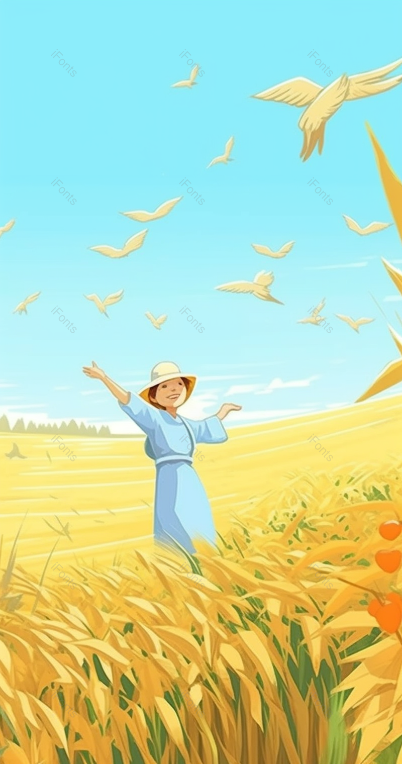 农民劳作休息秋季麦田稻谷麦穗丰收金色黄色插画,插画/手绘图,插画/手绘图库,插画/手绘图下载,插画/手绘